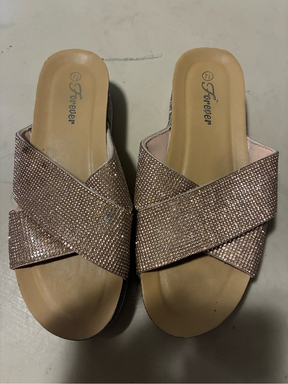 Forever 21 Rose Gold Crystal Crossband Slide Mules